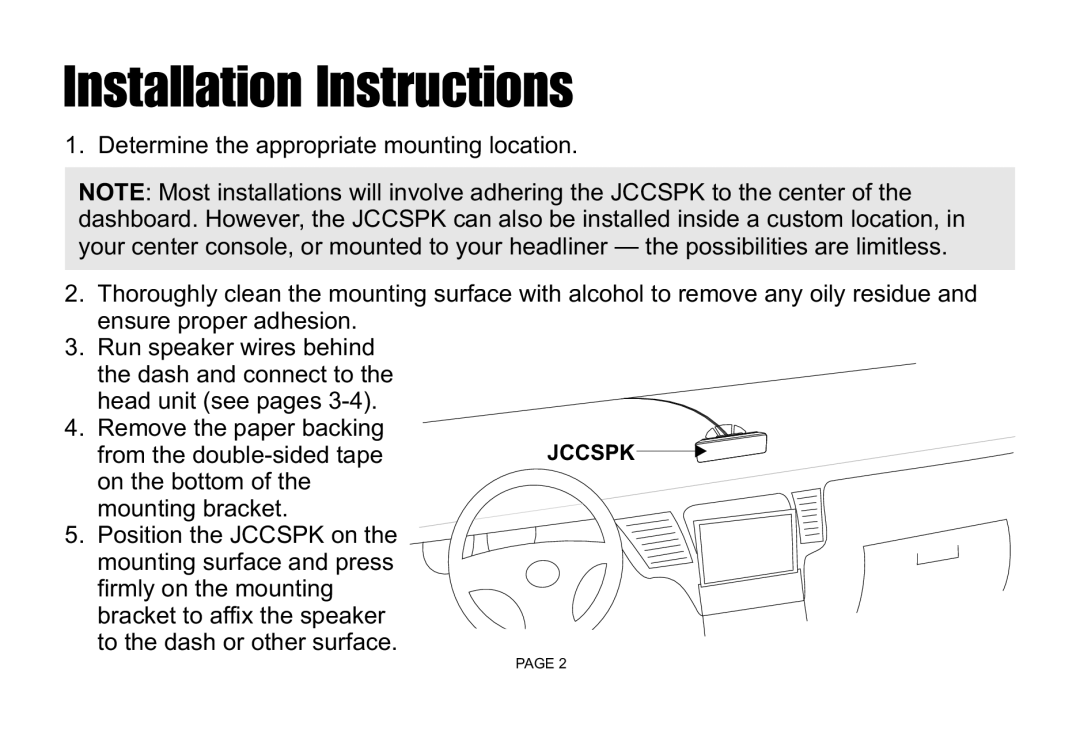 Jensen JCCSPK installation instructions Installation Instructions 