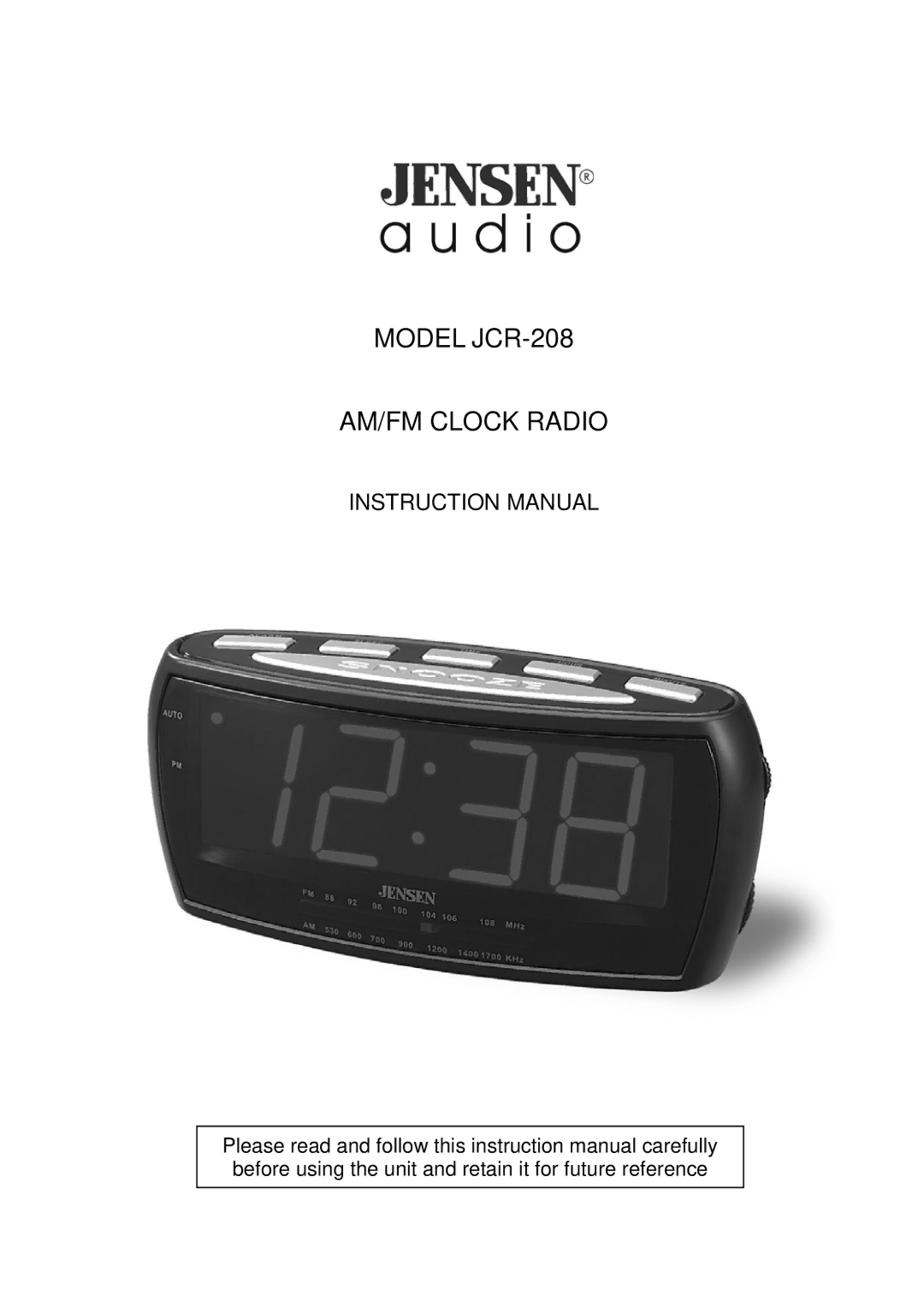 Jensen instruction manual Model JCR-208 AM/FM Clock Radio 