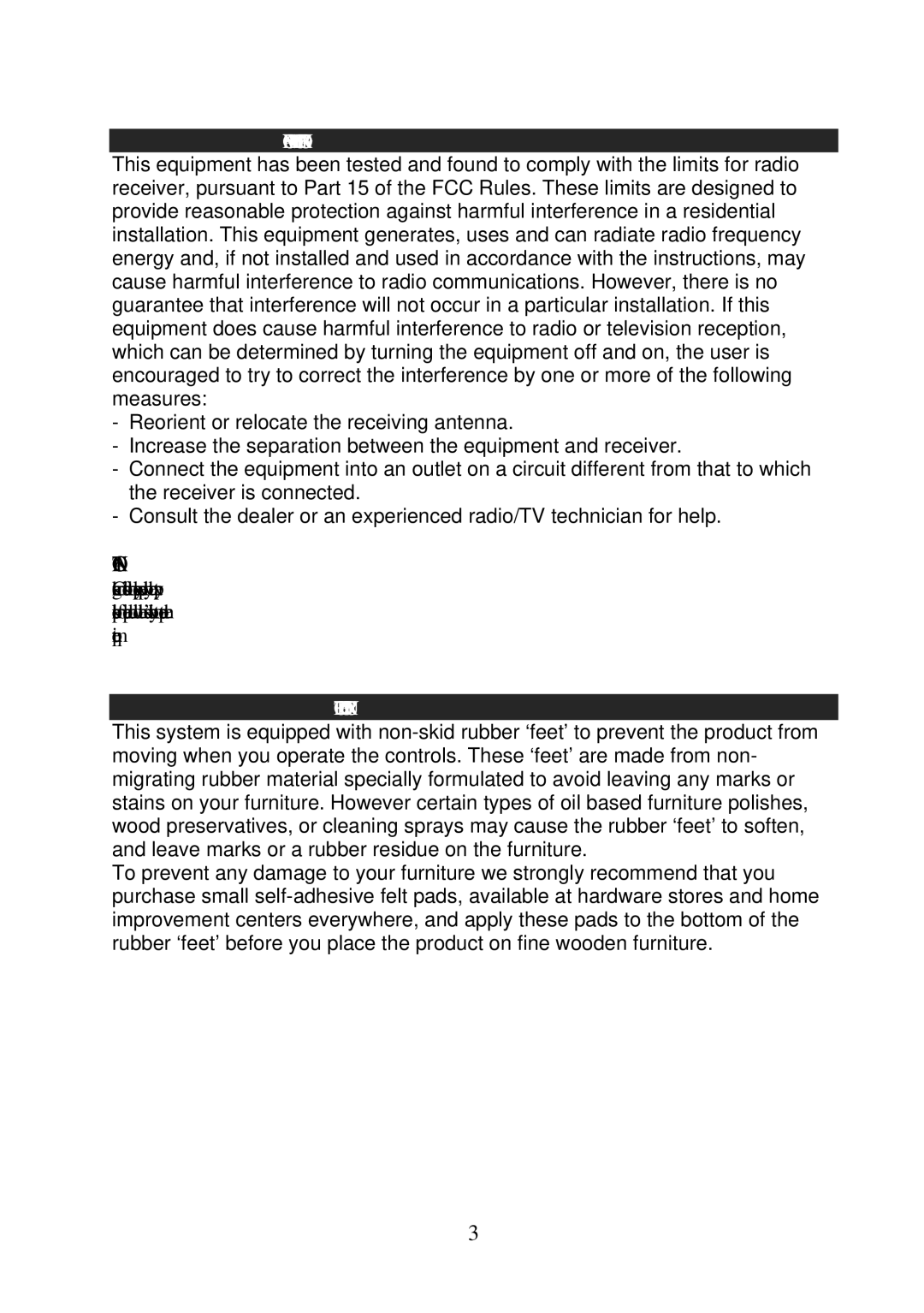 Jensen JCR-208 instruction manual Compliance with FCC Regulation, Protect Your Furniture 