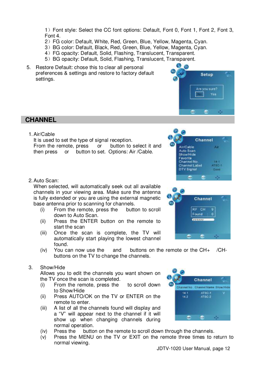 Jensen JDTV-1020 user manual Channel 