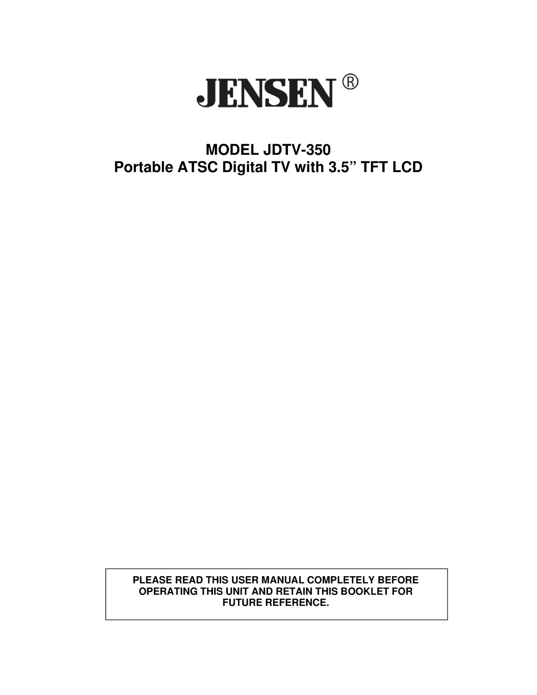 Jensen user manual Model JDTV-350 