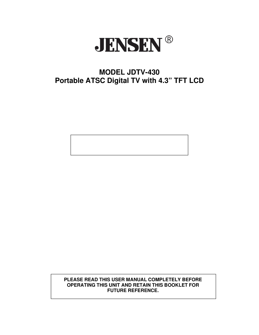 Jensen user manual Model JDTV-430 