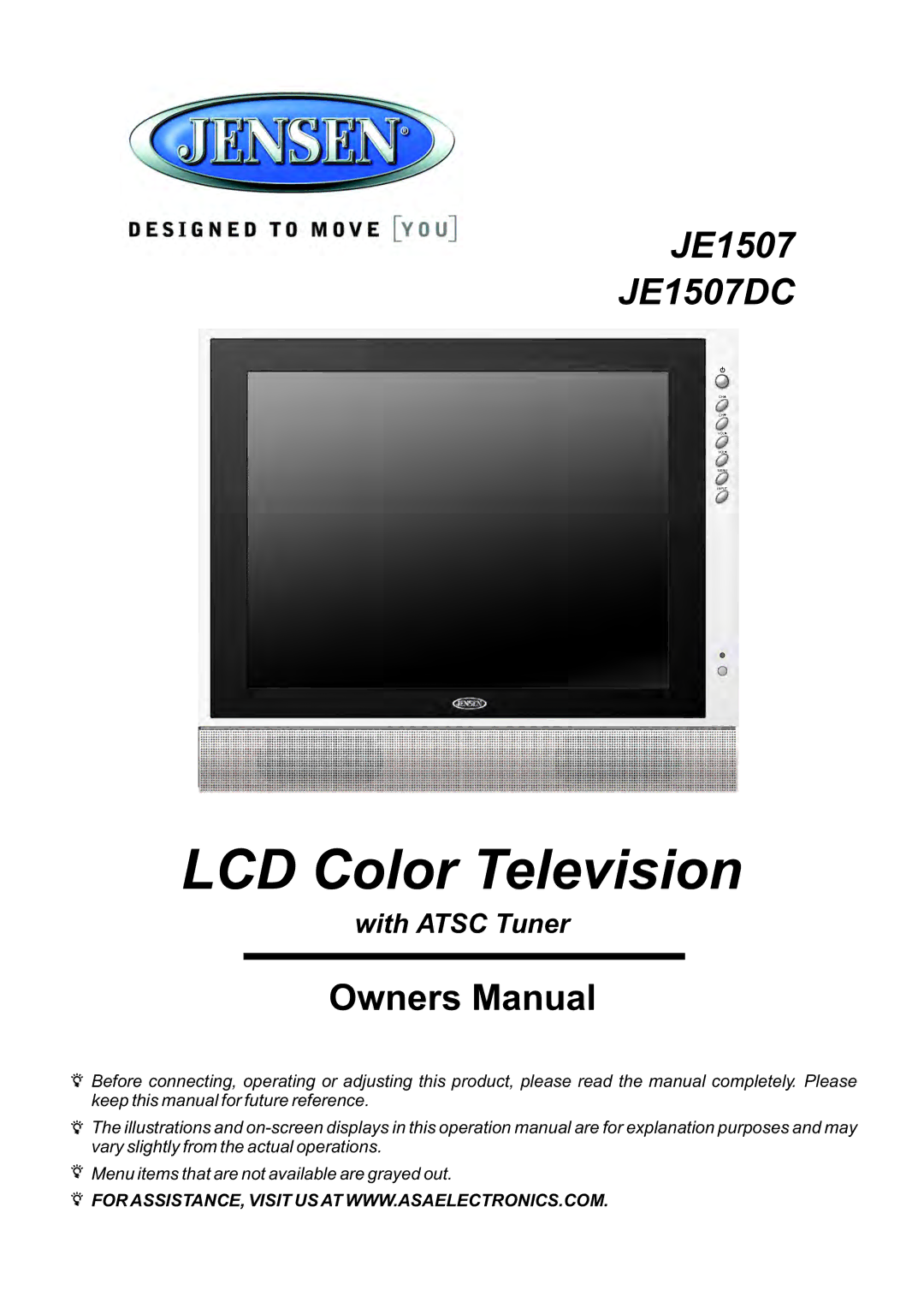 Jensen JE1507DC operation manual LCD Color Television 