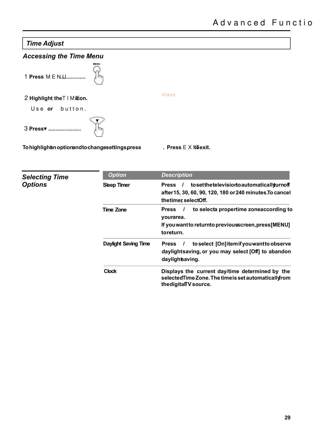 Jensen JE1507DC operation manual Time Adjust Accessing the Time Menu, Selecting Time 