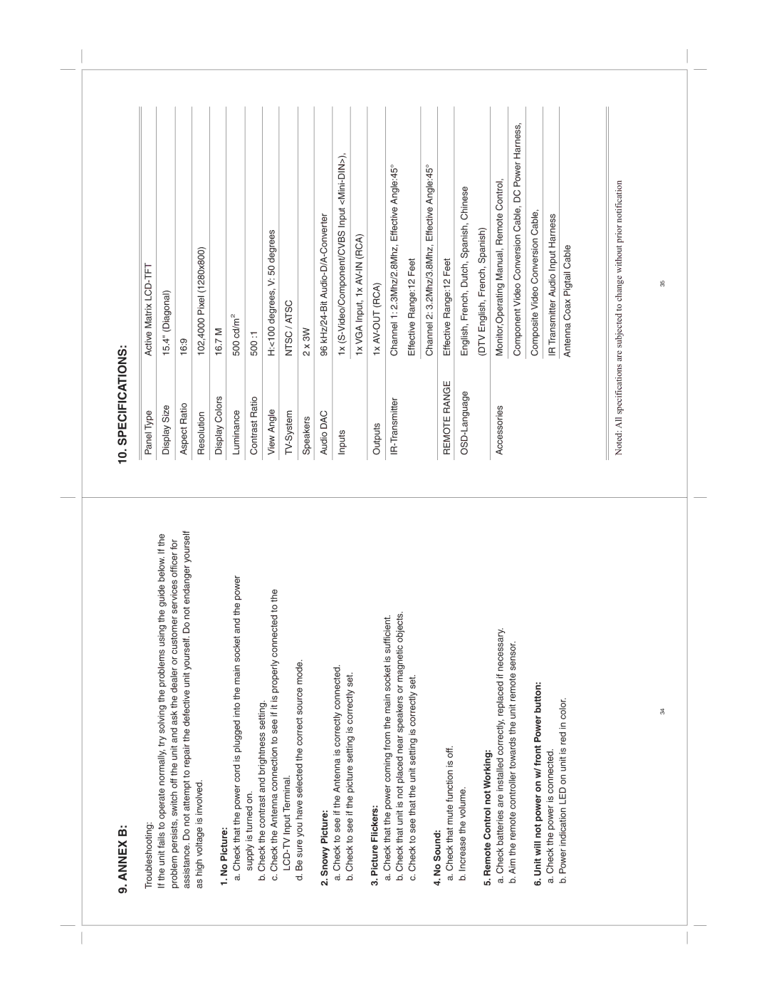 Jensen JE1510 specifications Annex B, Specifications 