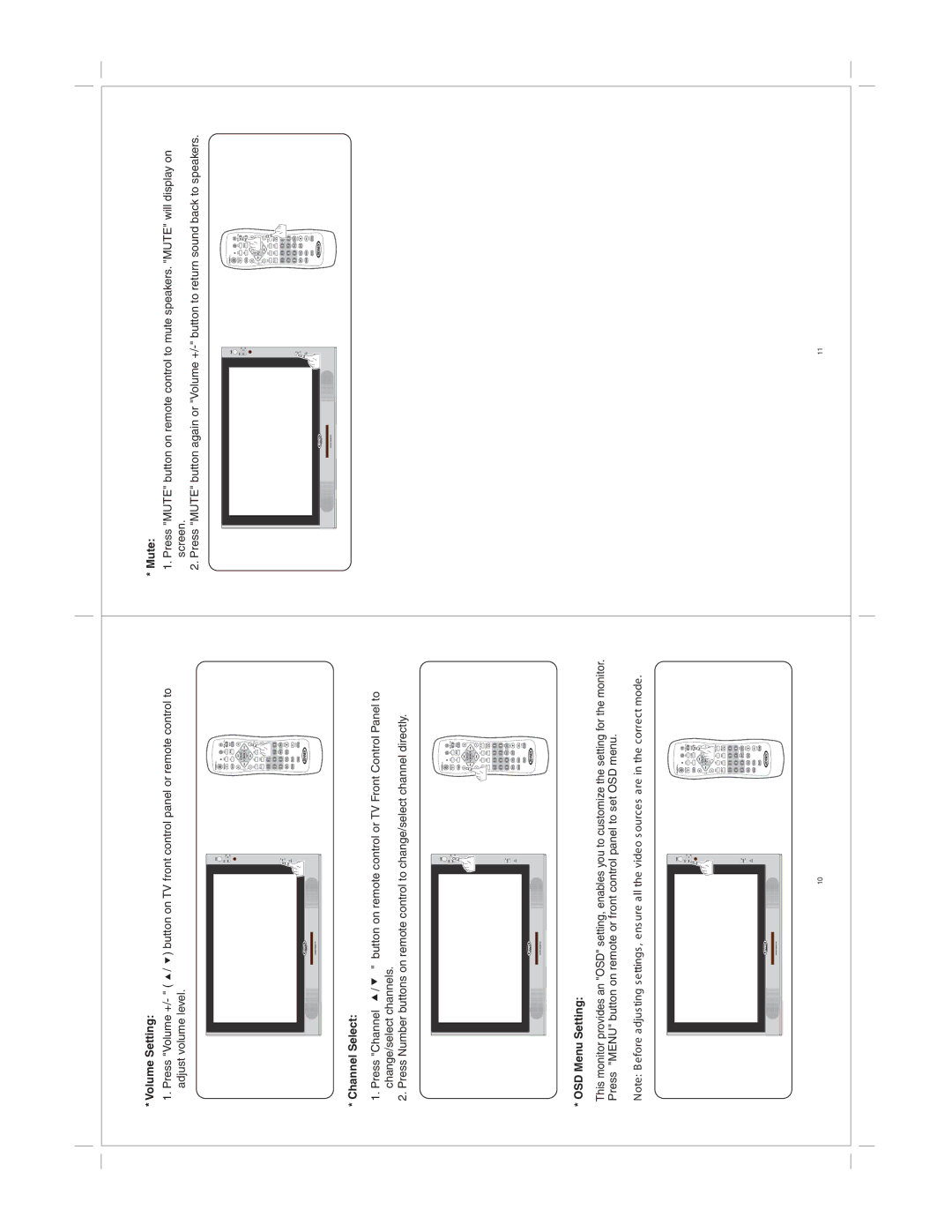 Jensen JE1510 specifications Volume Setting, Channel Select, OSD Menu Setting, Mute 