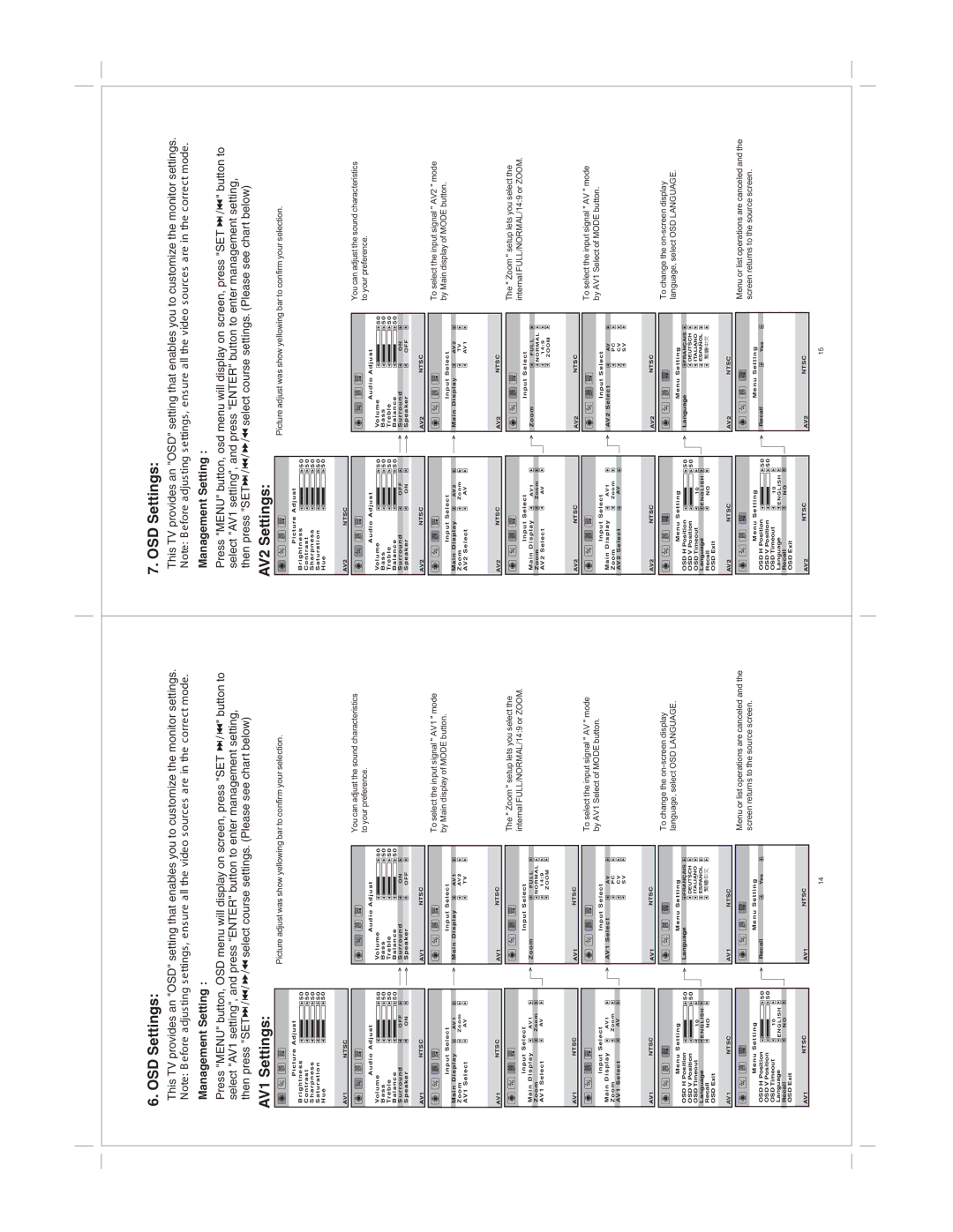 Jensen JE1510 specifications AV1 Settings, AV2 Settings 