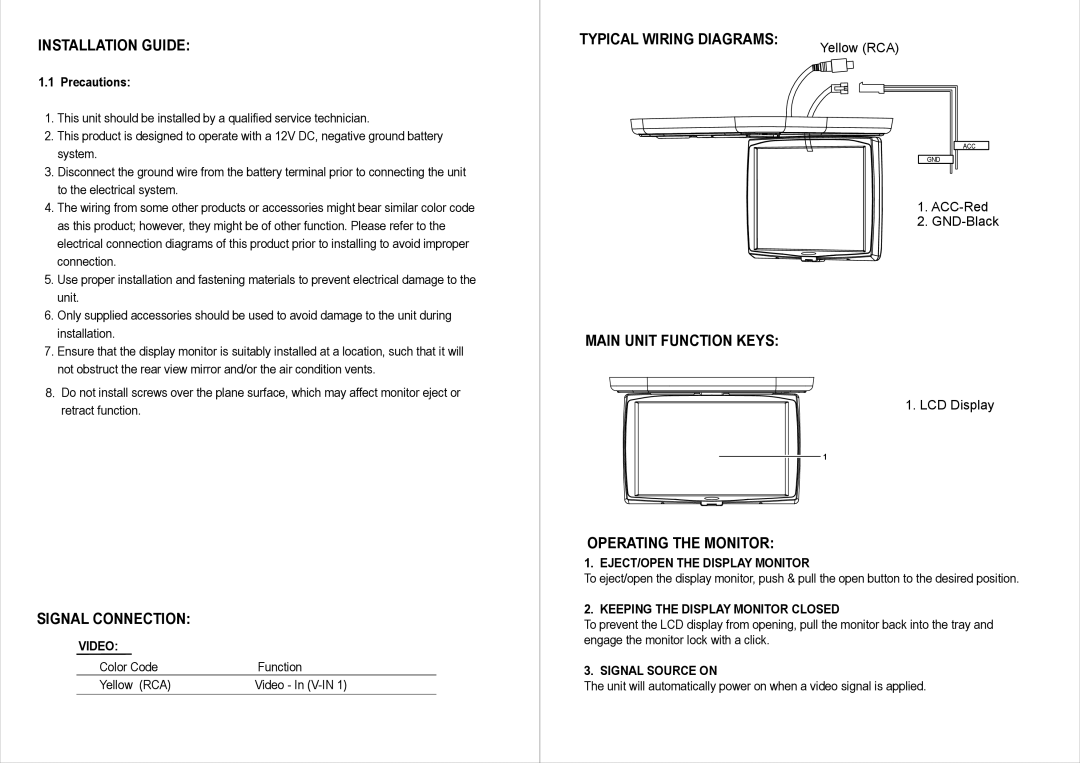 Jensen JE1569FDM warranty Installation Guide, Typical Wiring Diagrams, Main Unit Function Keys, Signal Connection 