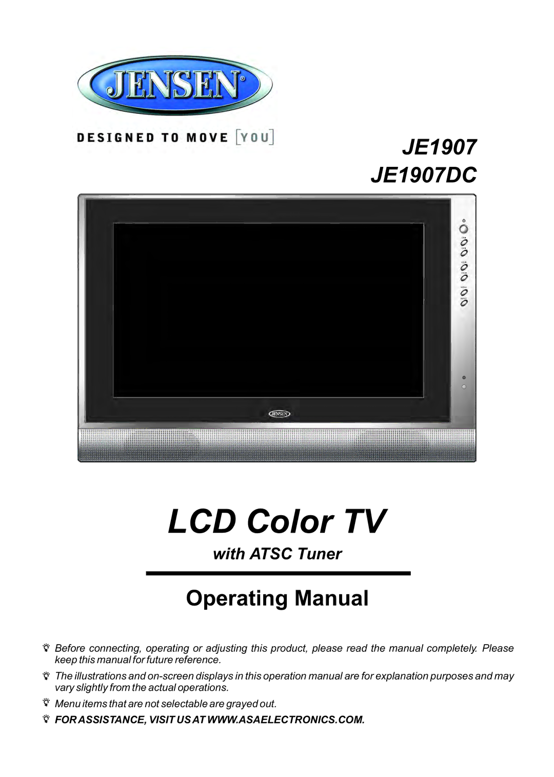 Jensen JE1907DC operation manual LCD Color TV 