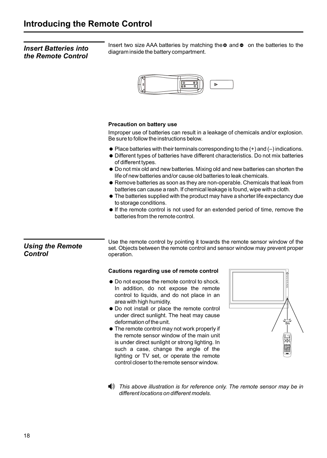 Jensen JE1907DC operation manual Introducing the Remote Control, Insert two size AAA batteries by matching 