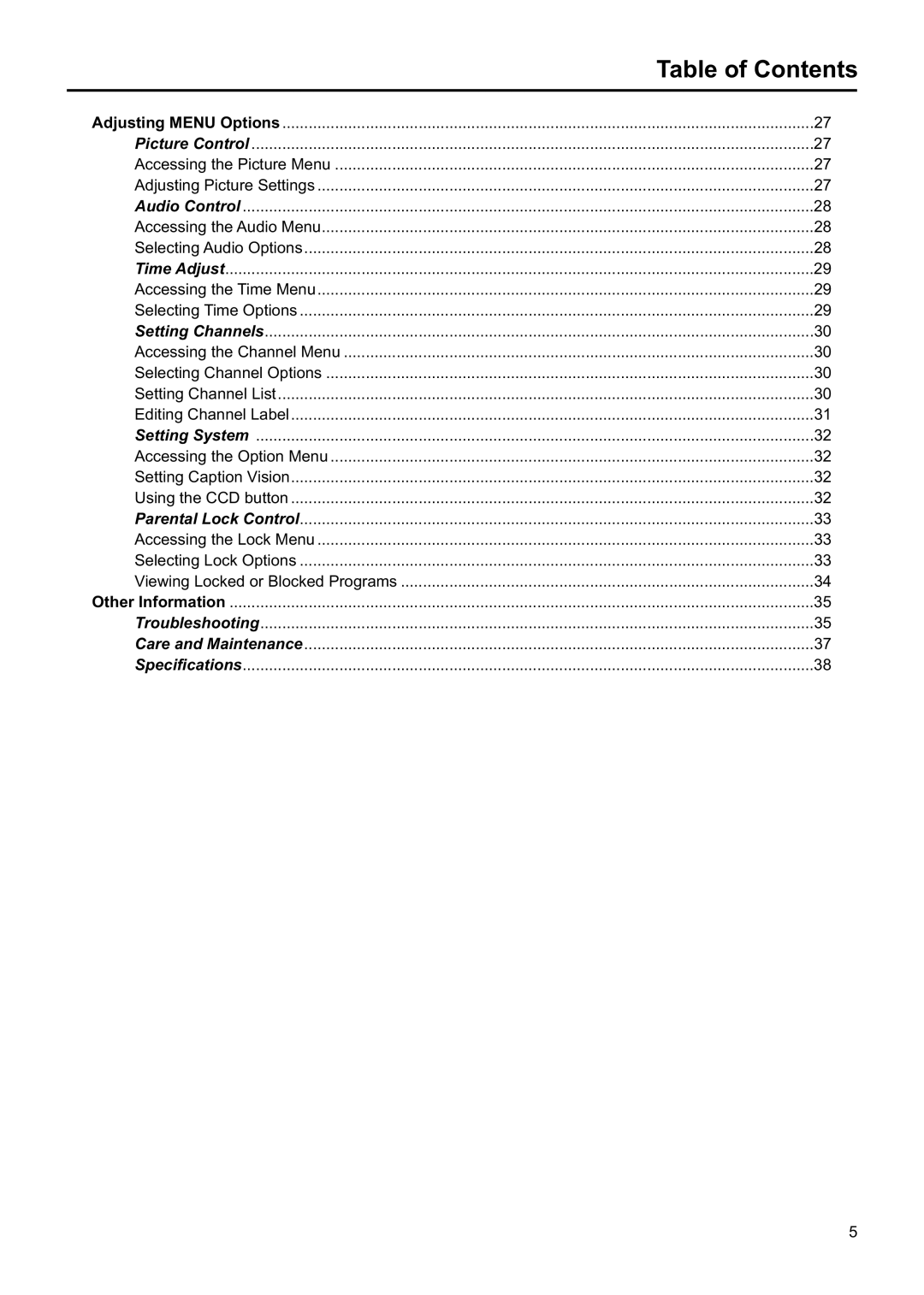 Jensen JE1907DC operation manual Table of Contents 