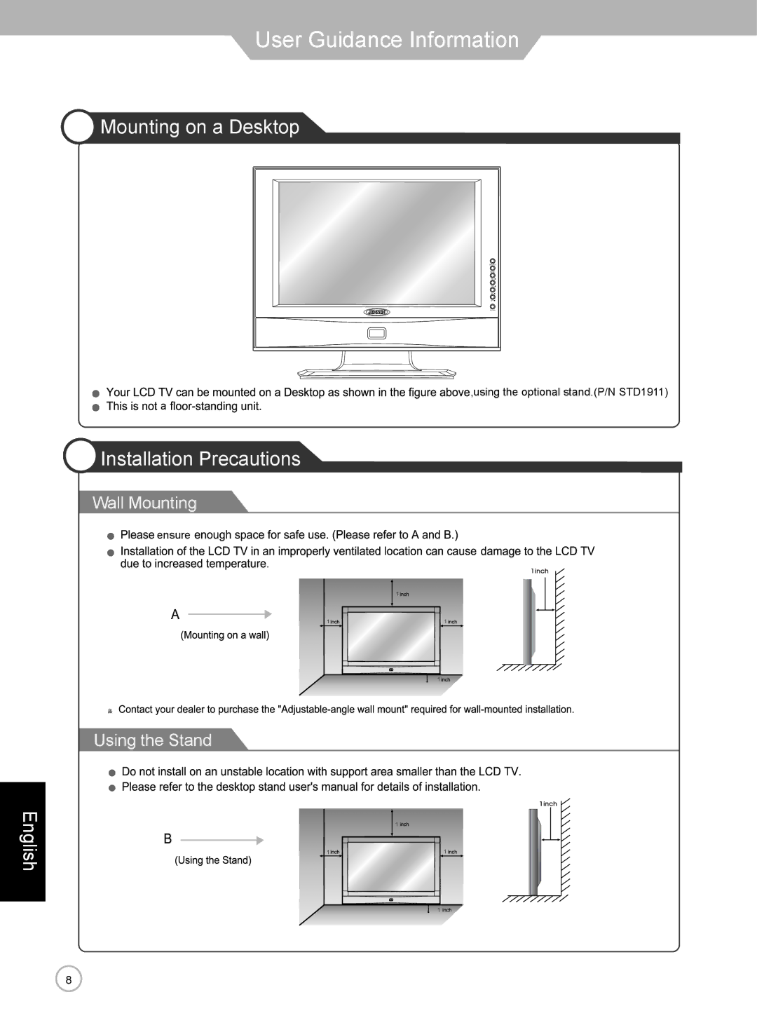 Jensen JE1911 manual Mounting on a Desktop, Installation Precautions 