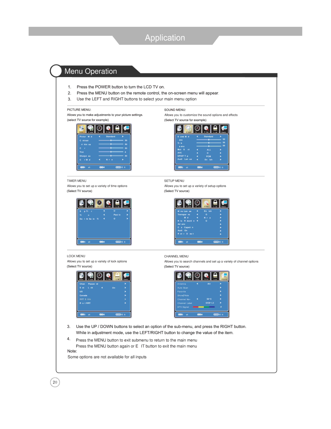 Jensen JE2608WV manual Menu Operation 