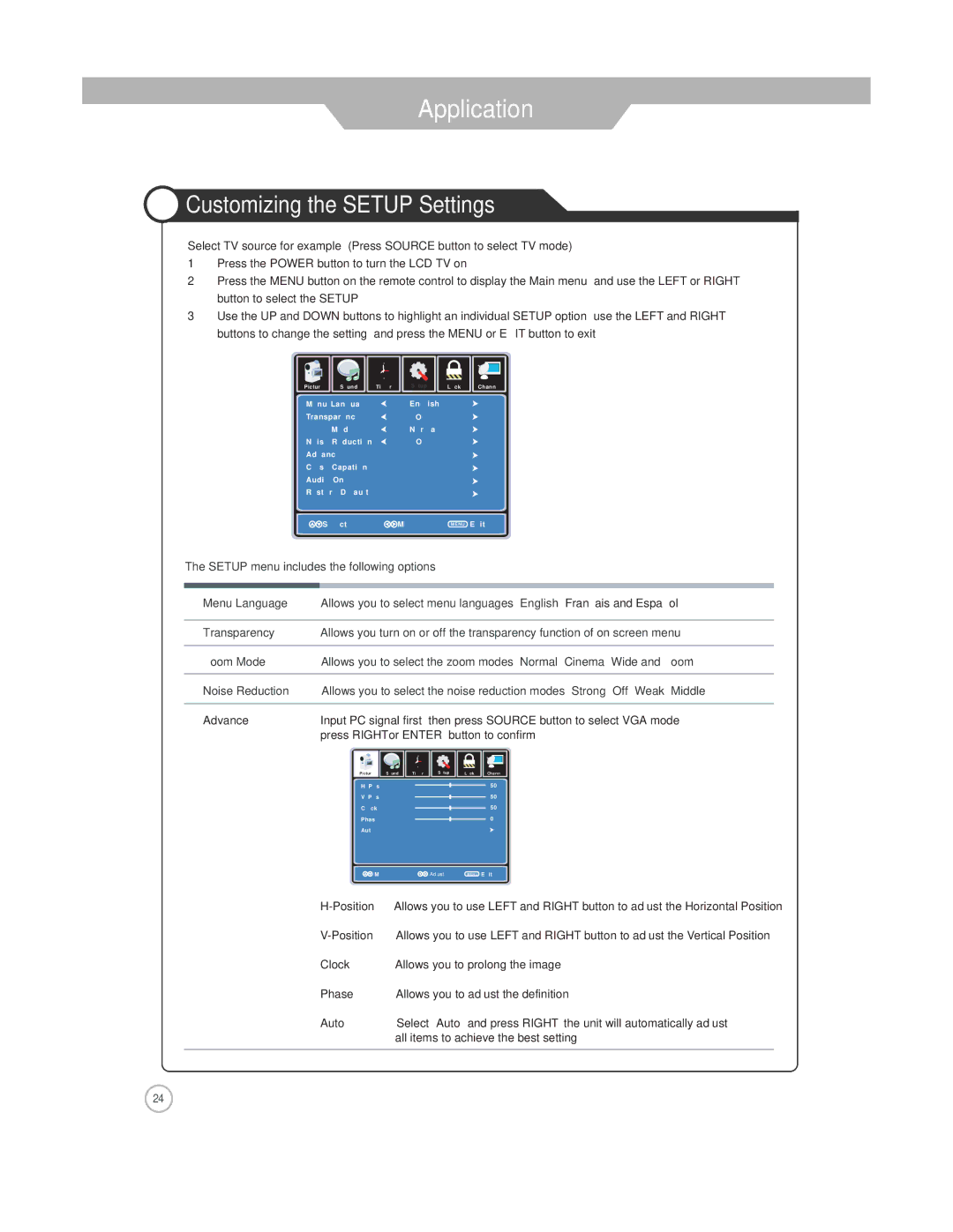 Jensen JE2608WV manual Customizing the Setup Settings 