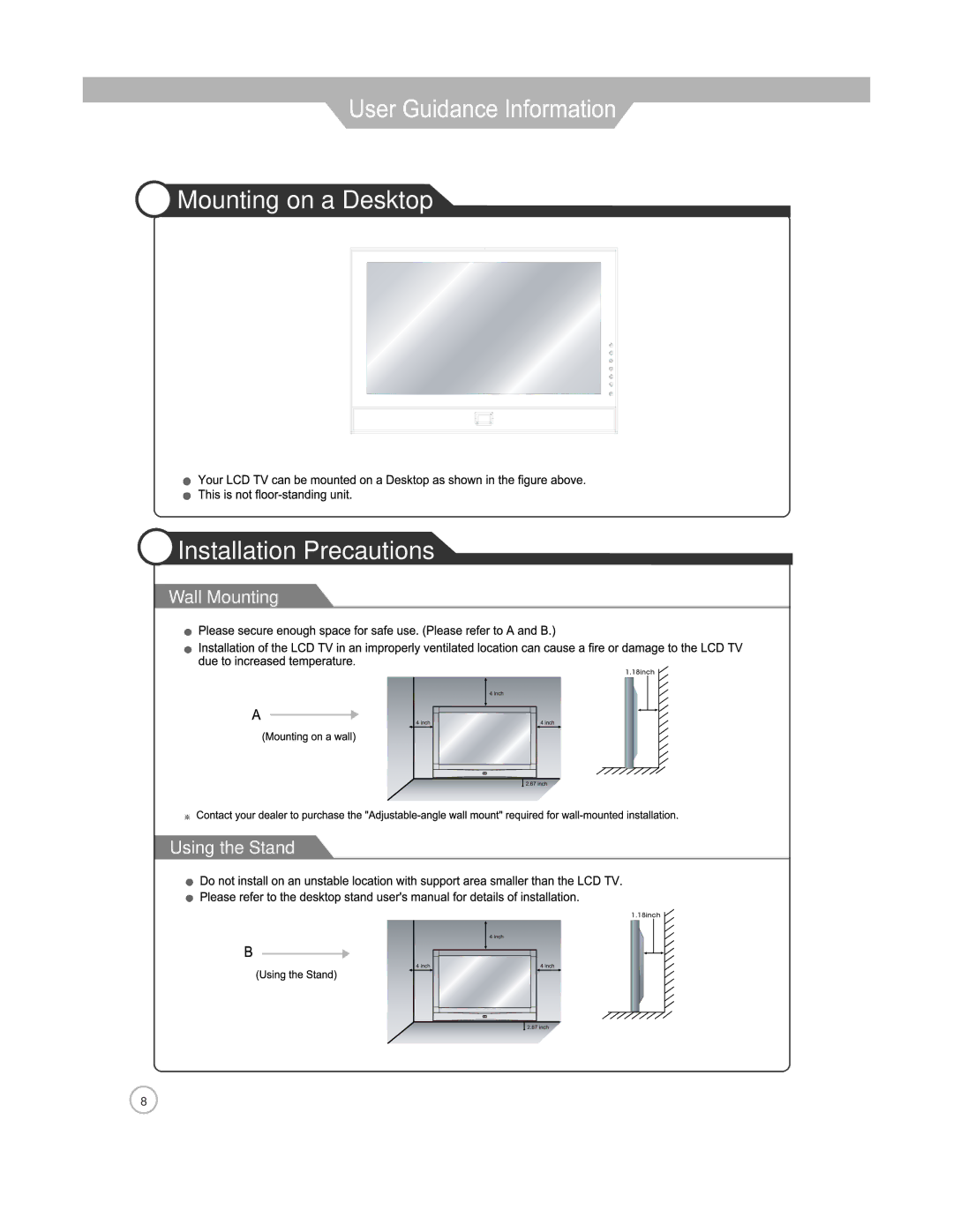 Jensen JE2608WV manual Mounting on a Desktop Installation Precautions 