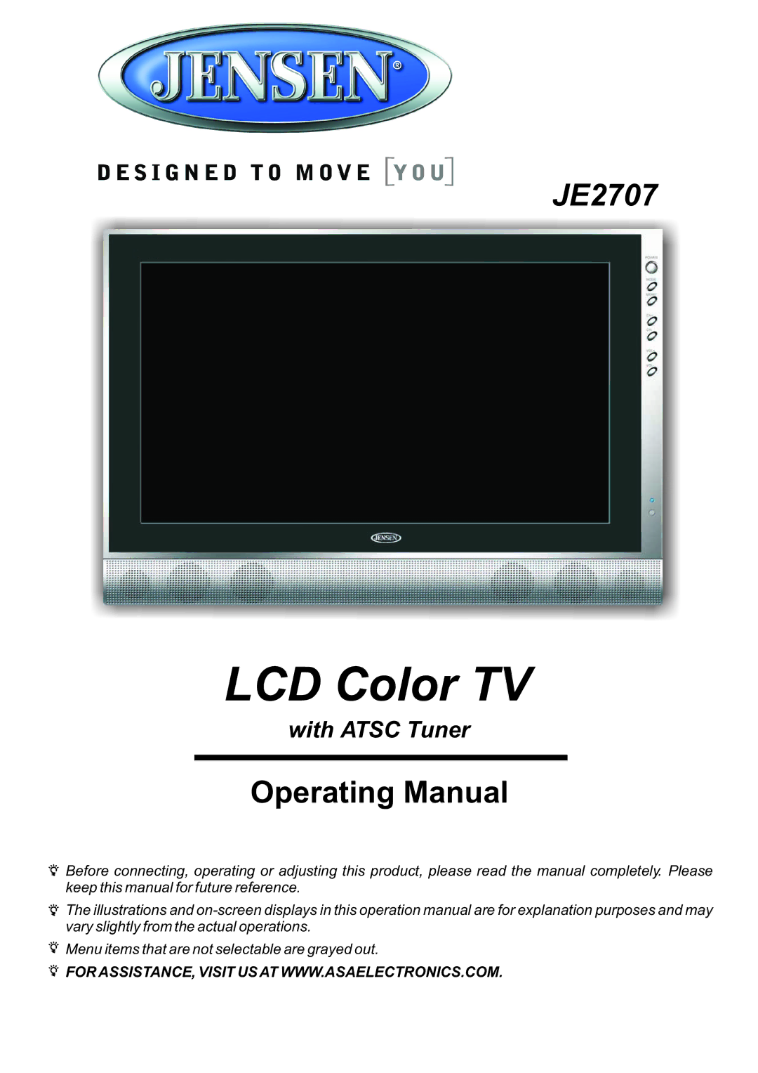 Jensen JE2707 operation manual LCD Color TV 