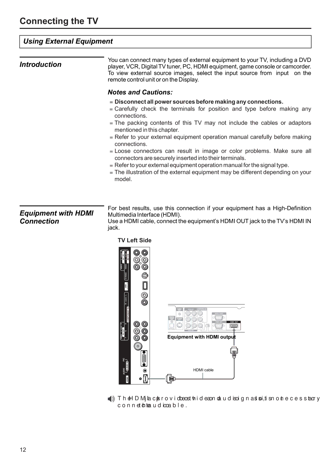 Jensen JE2707 operation manual Using External Equipment, Equipment with Hdmi Connection 