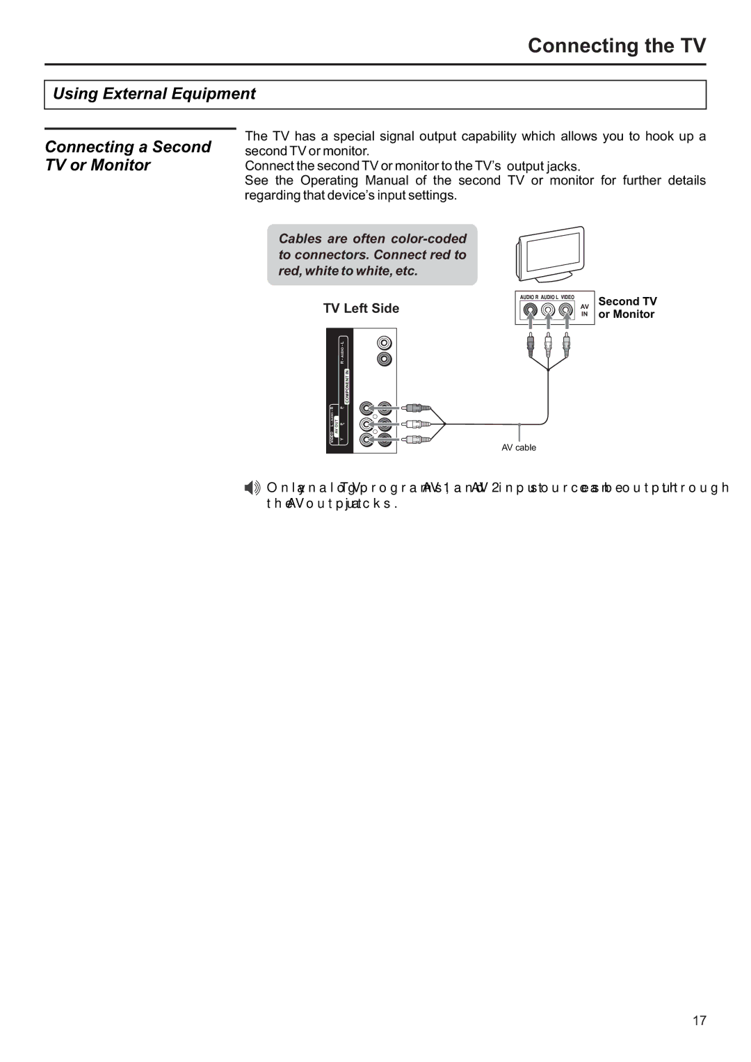 Jensen JE2707 operation manual Using External Equipment Connecting a Second TV or Monitor 