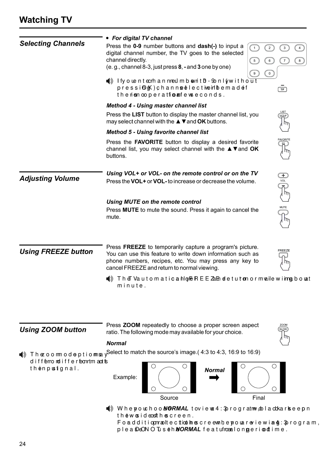 Jensen JE2707 operation manual Adjusting Volume Using Freeze button, Using Zoom button 