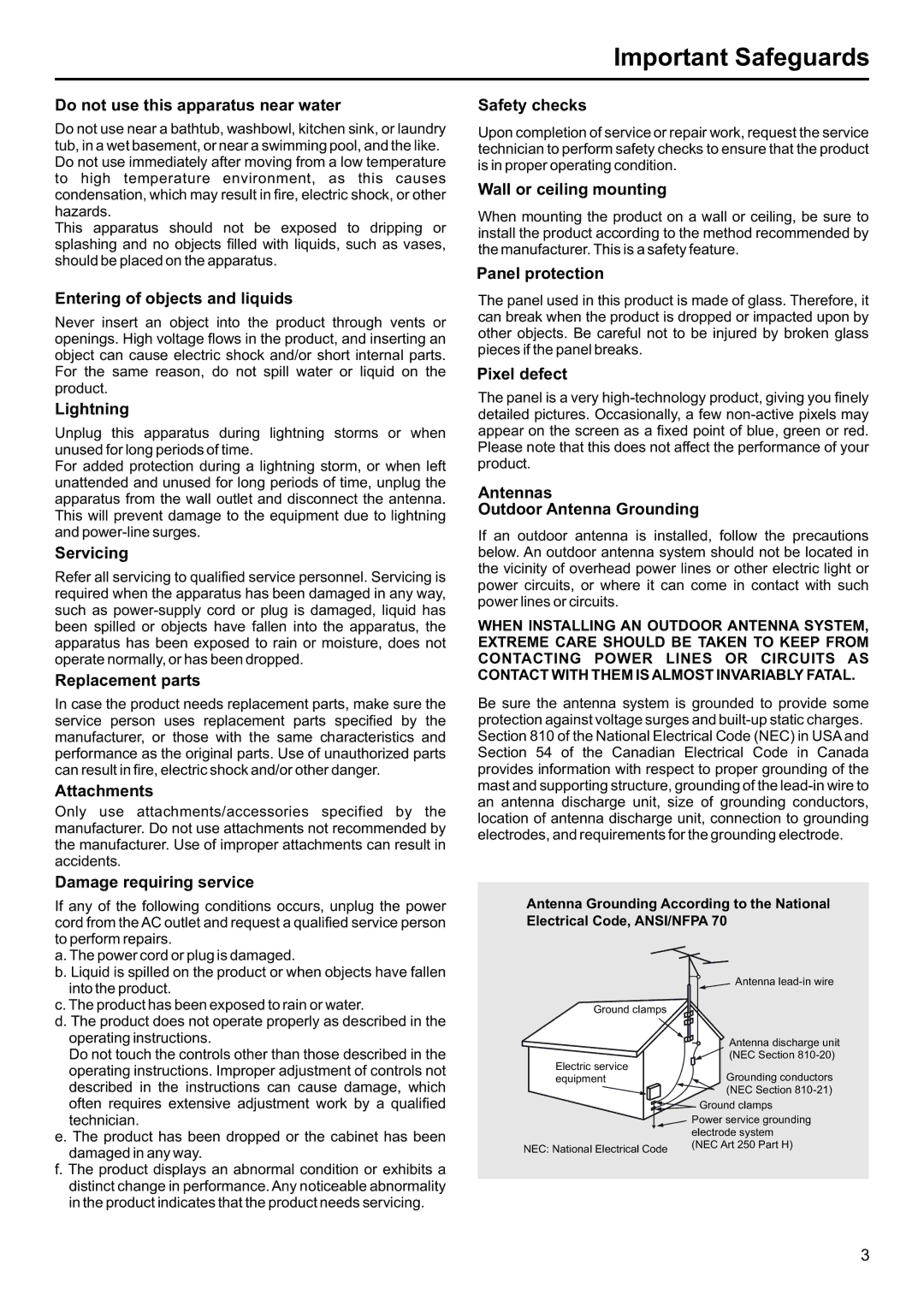 Jensen JE2707 Do not use this apparatus near water, Entering of objects and liquids, Lightning, Servicing, Attachments 