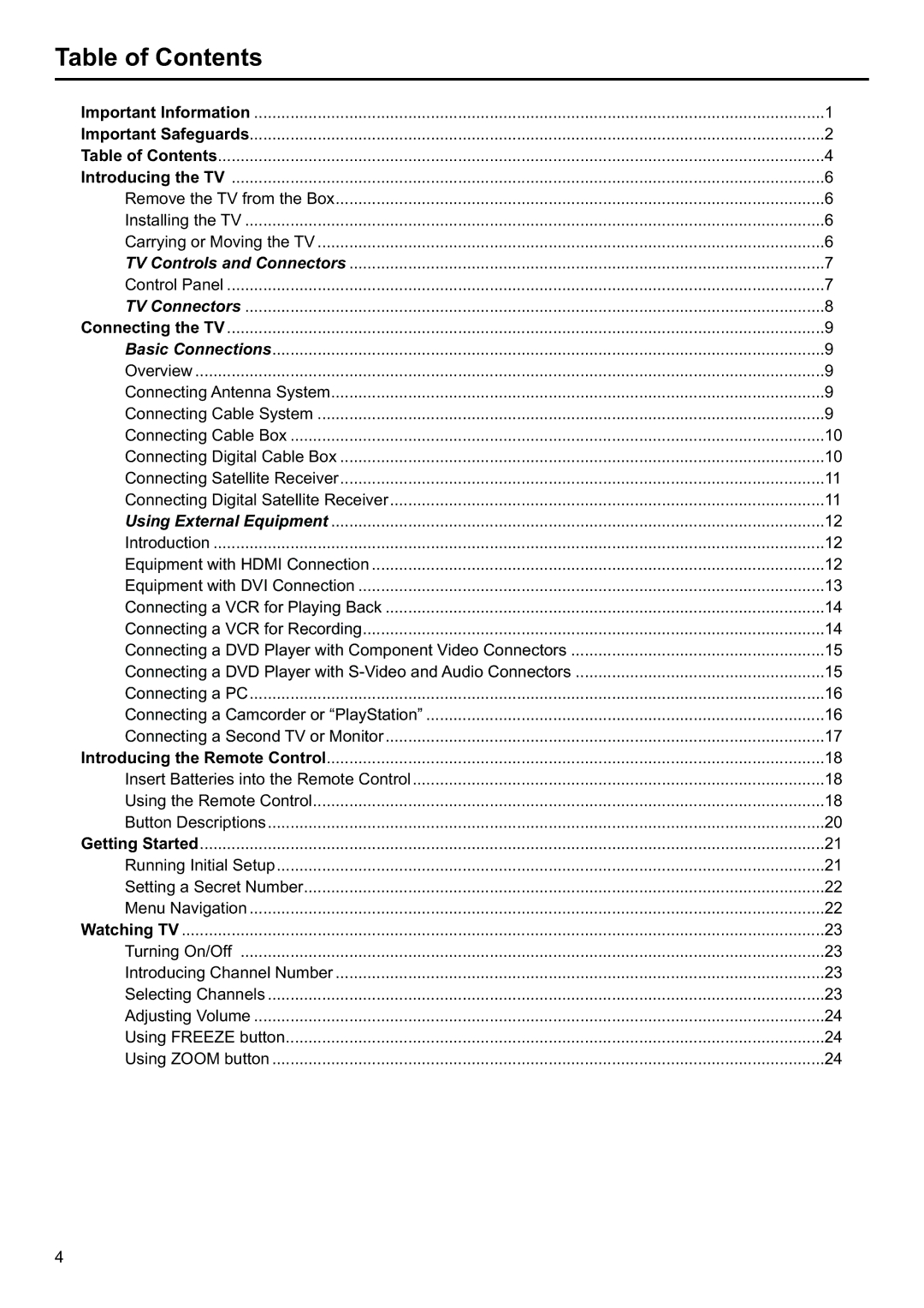 Jensen JE2707 operation manual Table of Contents 