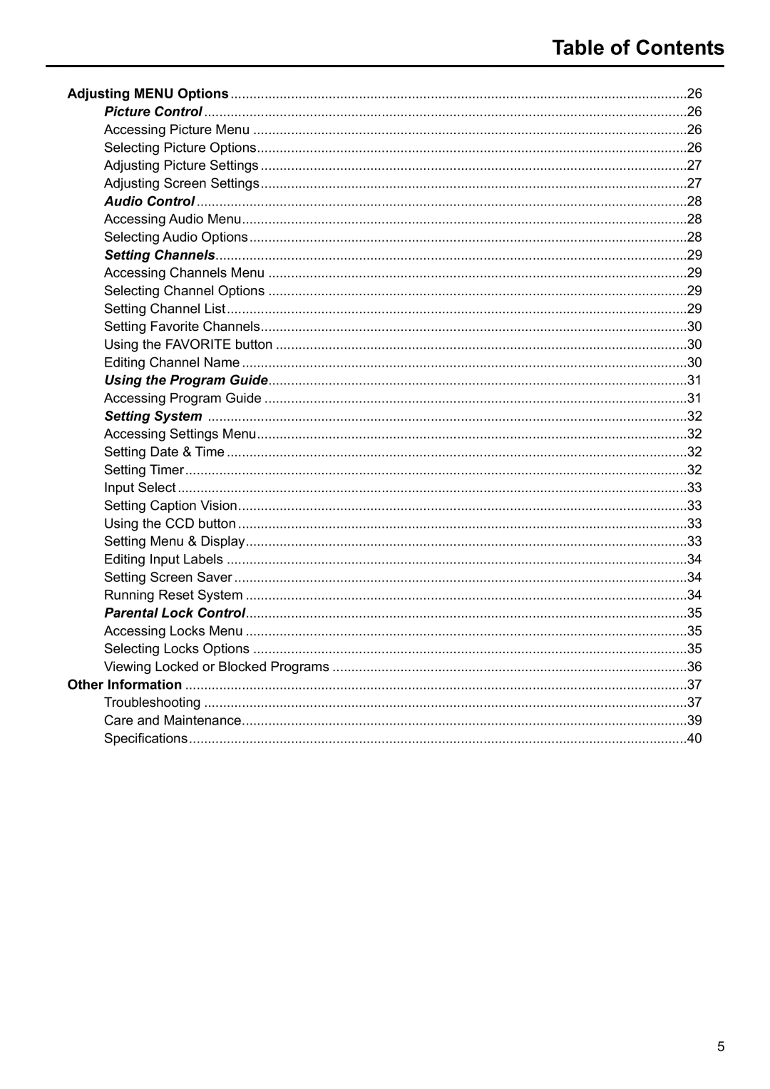 Jensen JE2707 operation manual Table of Contents 