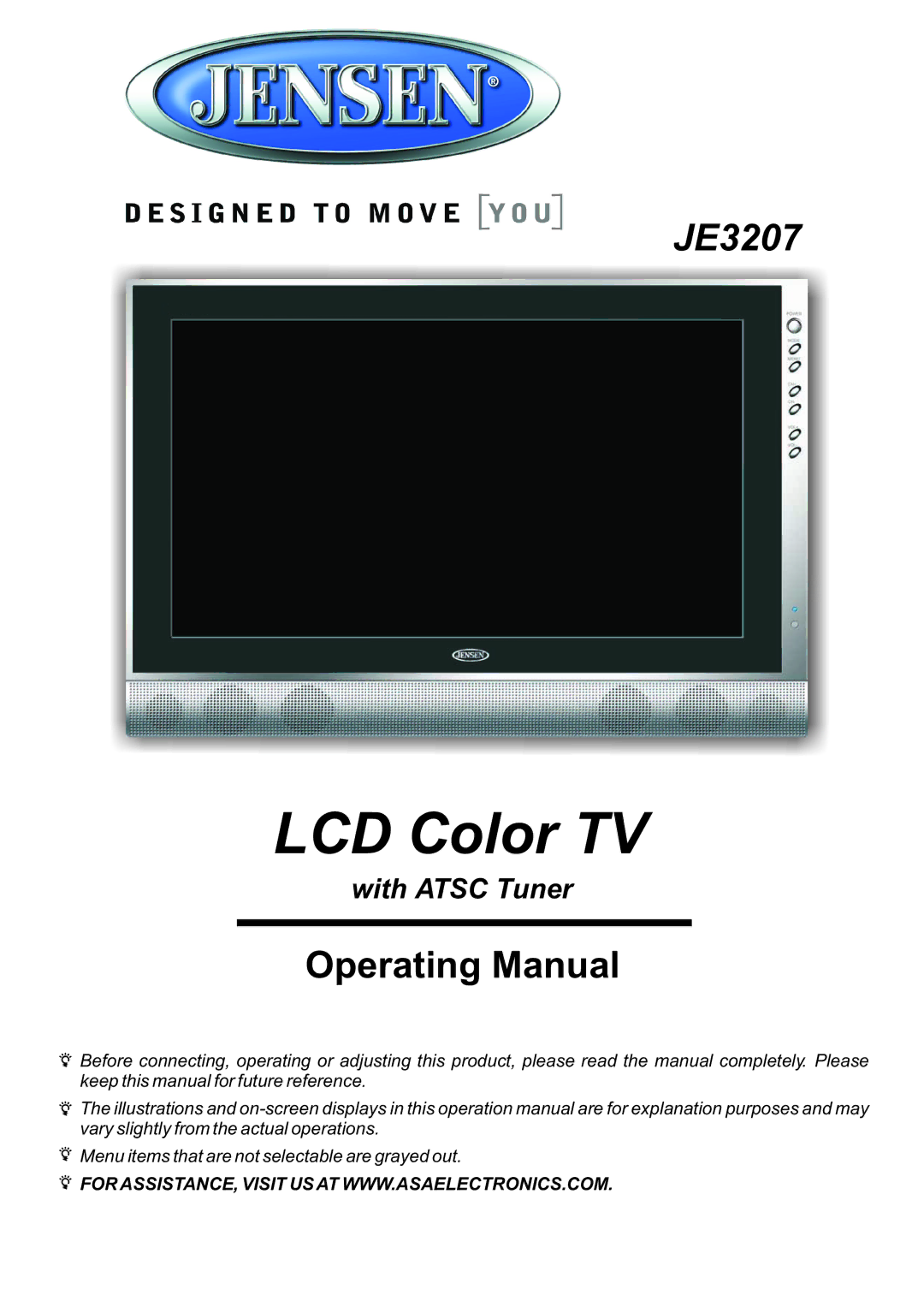 Jensen JE3207 operation manual LCD Color TV 