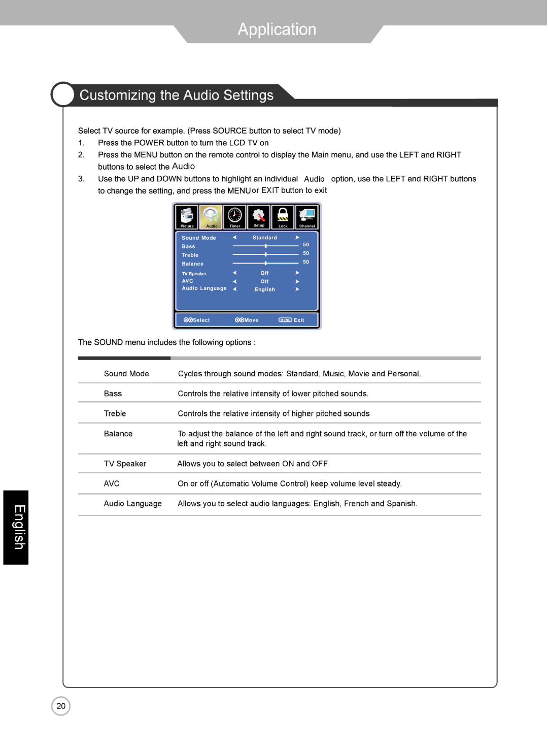 Jensen je3211 manual Customizing the Audio Settings English 