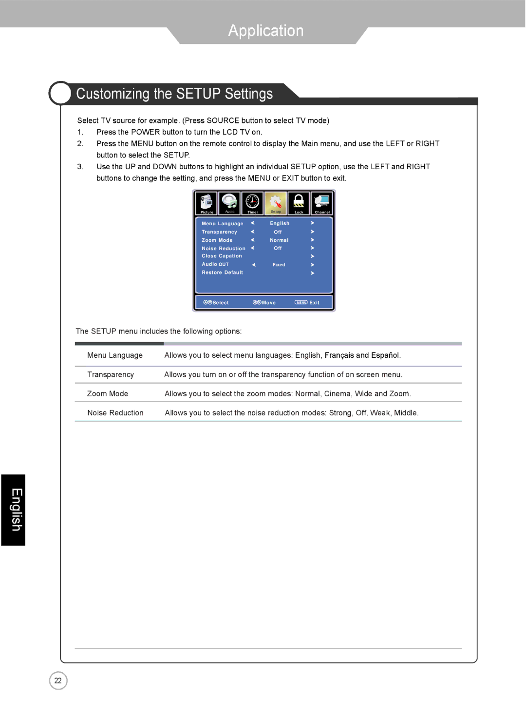 Jensen je3211 manual Customizing the Setup Settings 