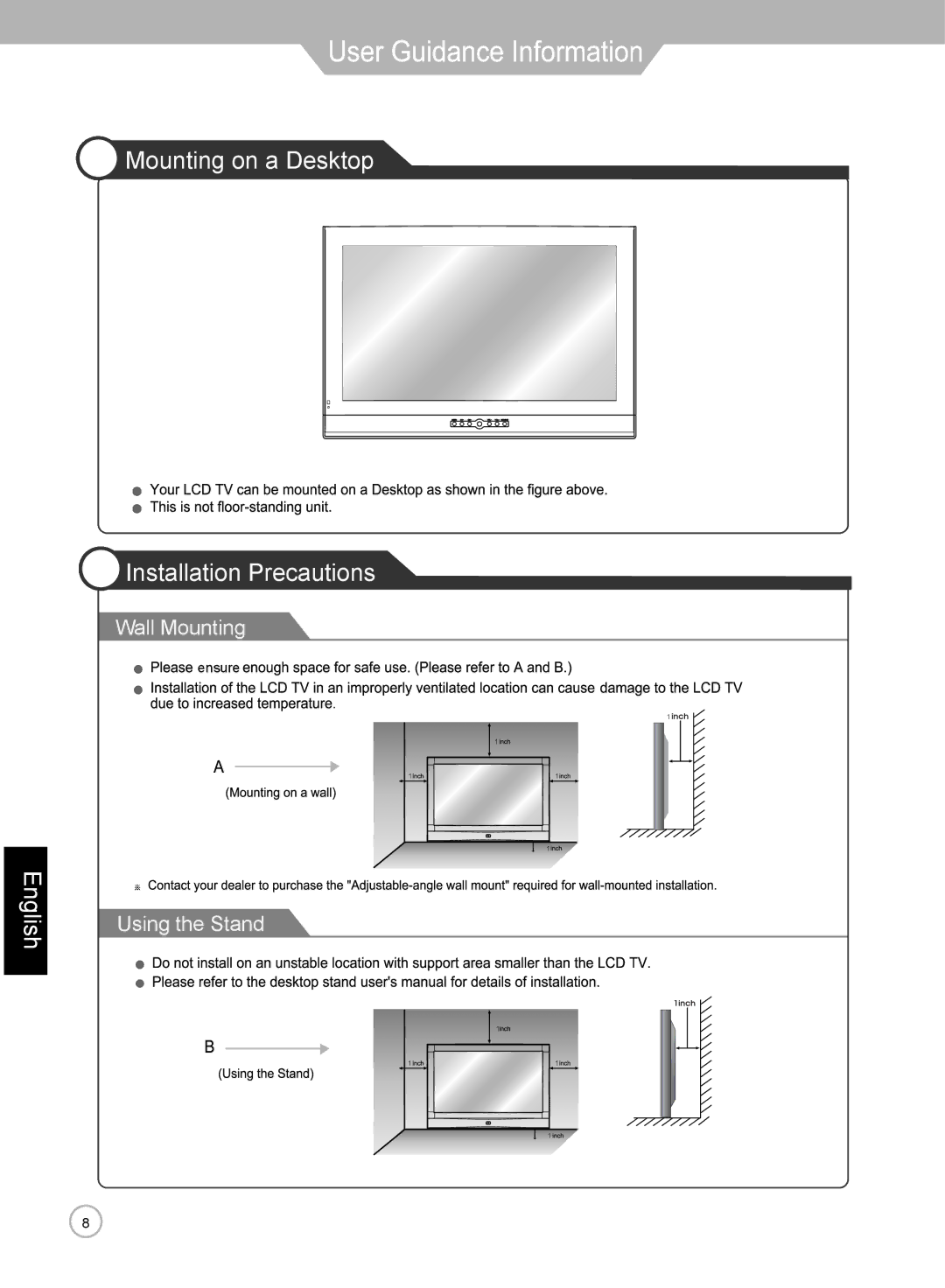 Jensen je3211 manual English Mounting on a Desktop Installation Precautions 