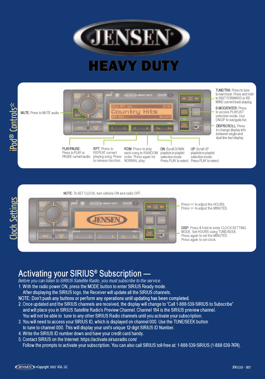 Jensen JHD1510 Normal play, MOD/ENTER Press, To access Playlist, Selection mode. Use, DISP/SCROLL Press, Between single 