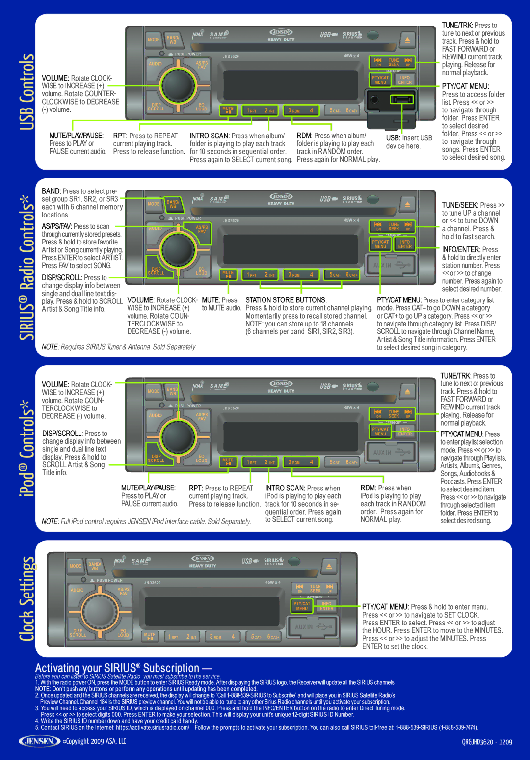 Jensen JHD3620 manual USB Controls, IPod Controls, DISP/SCROLL Press to, Artist & Song Title info 