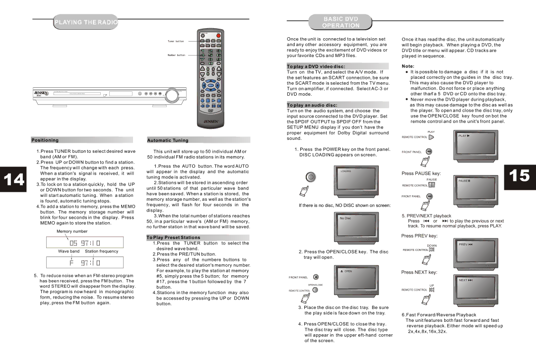 Jensen JHT140 manual Playing the Radio 