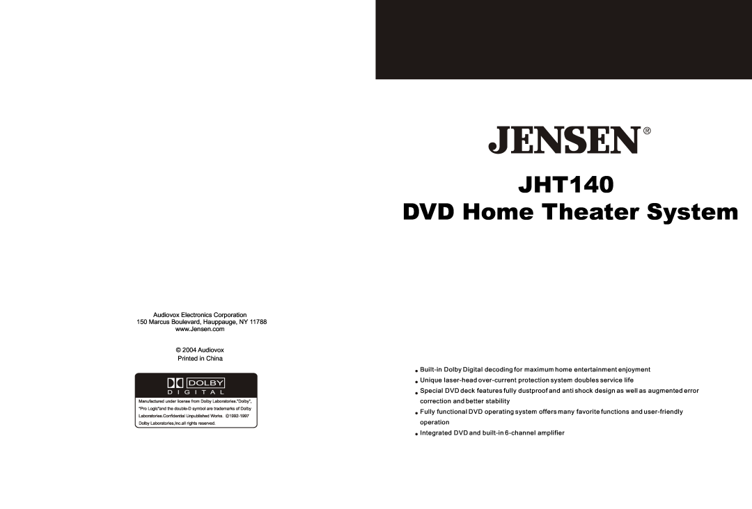 Jensen manual JHT140 DVD Home Theater System 