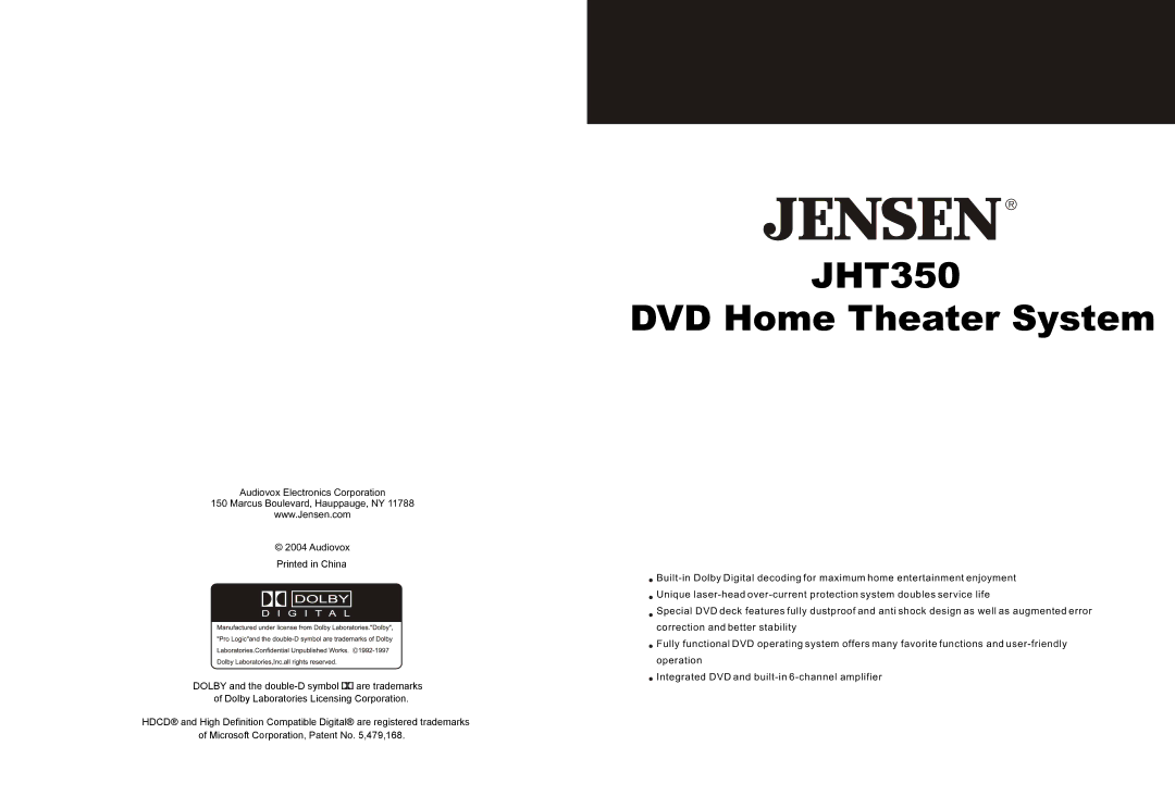 Jensen manual JHT350 DVD Home Theater System 