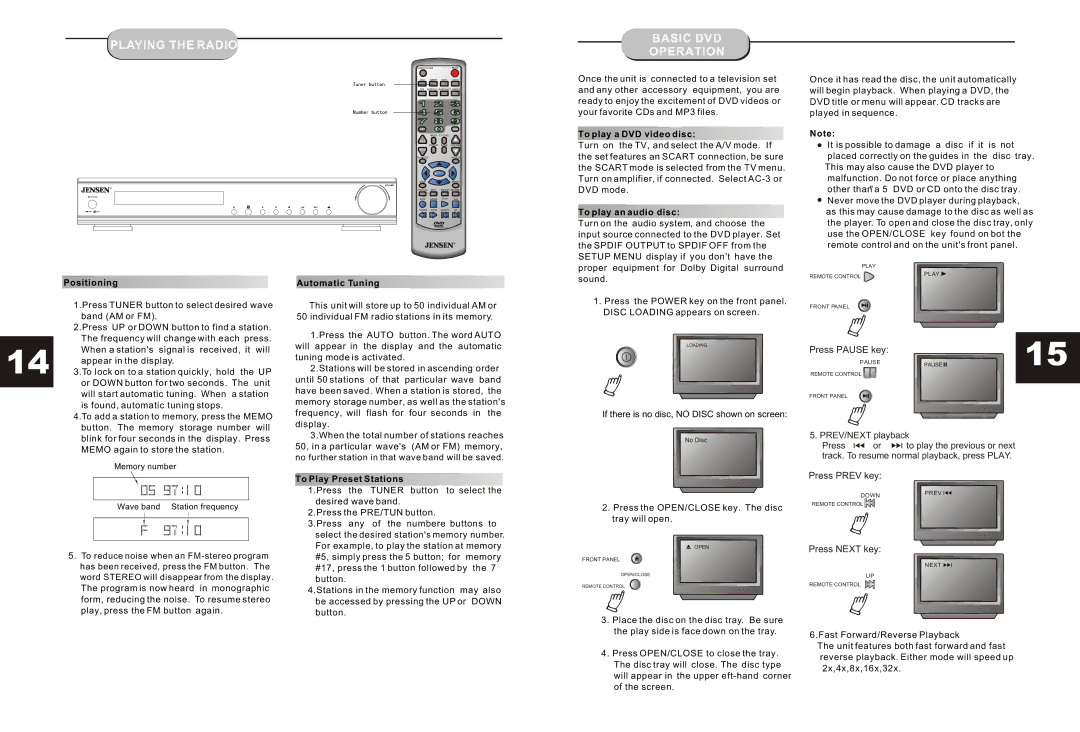 Jensen JHT350 manual Playing the Radio 