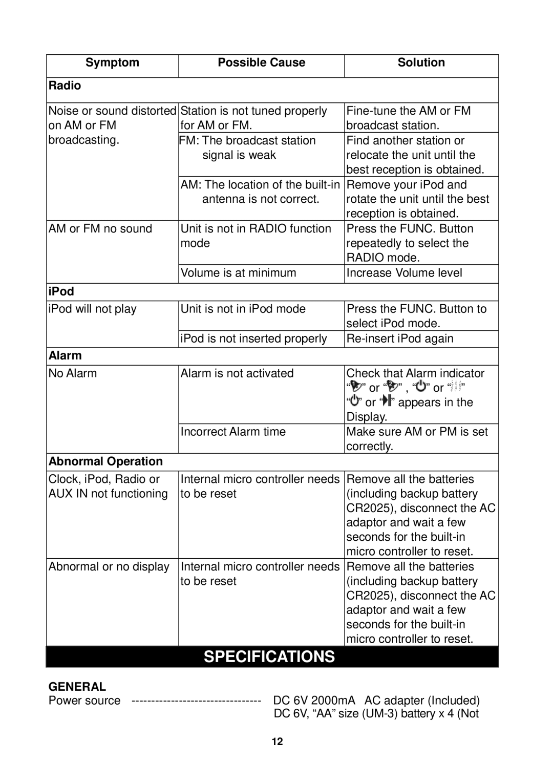 Jensen JiMS-182 owner manual Specifications, General 