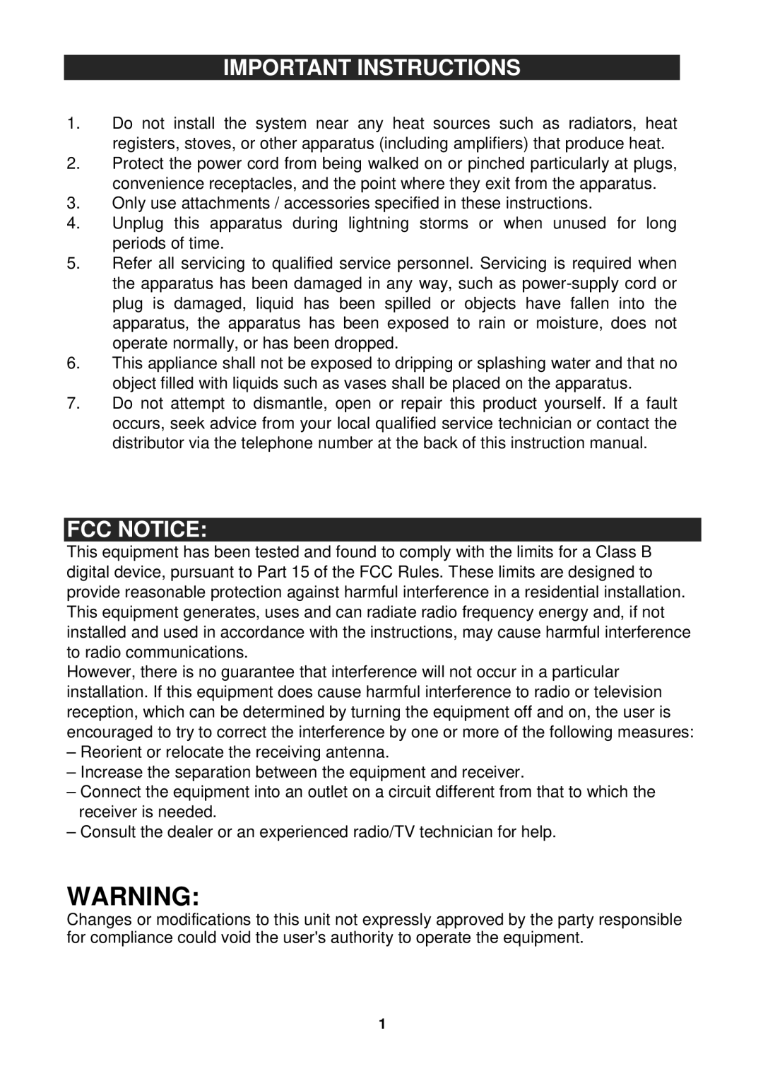 Jensen JiMS-182 owner manual Important Instructions, FCC Notice 