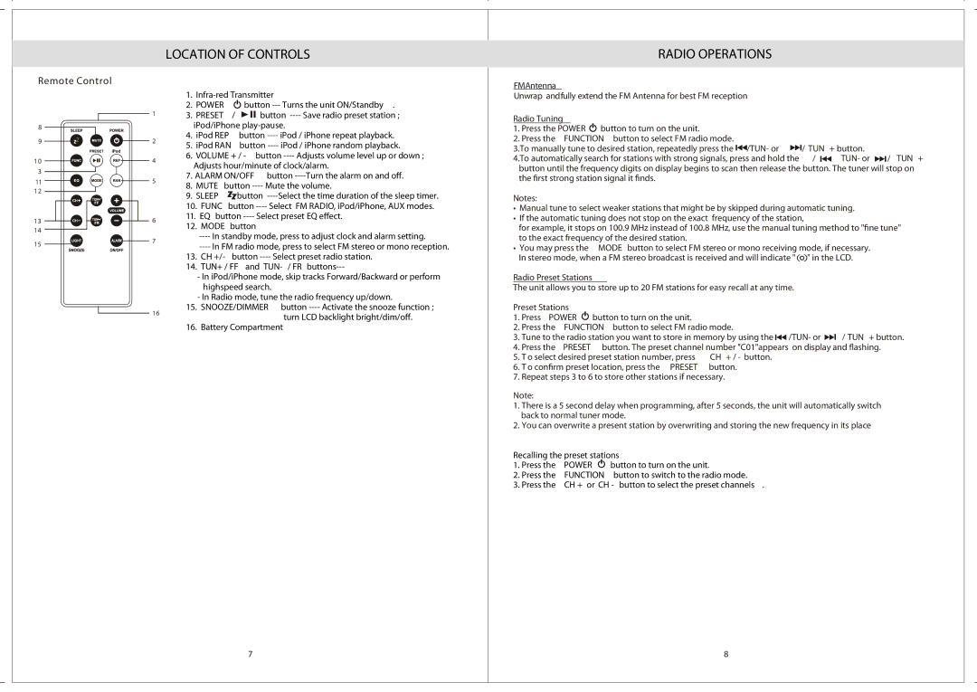 Jensen JiMS-211i owner manual Radio Operations 