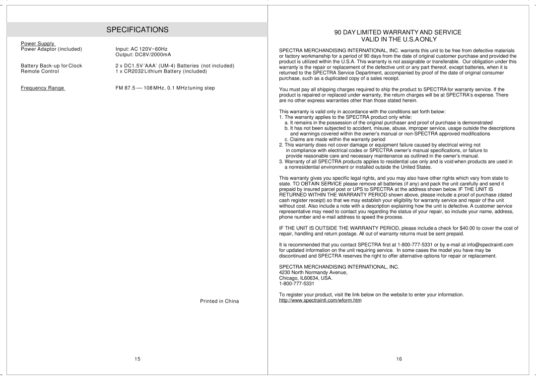 Jensen JiMS-211i owner manual Specifications, Power Supply, Frequency Range 