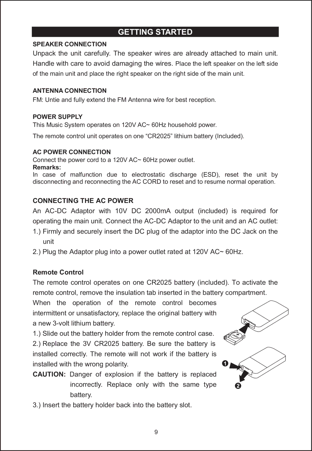 Jensen JIMS-260I user manual Getting Started, Connecting the AC Power 