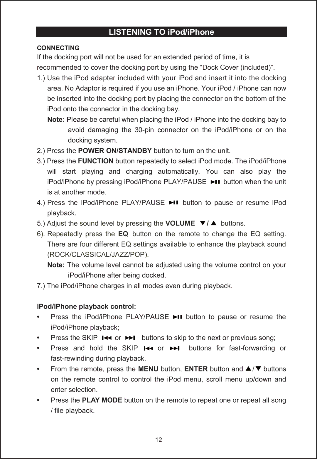 Jensen JIMS-260I user manual IPod/iPhone playback control, Connecting 