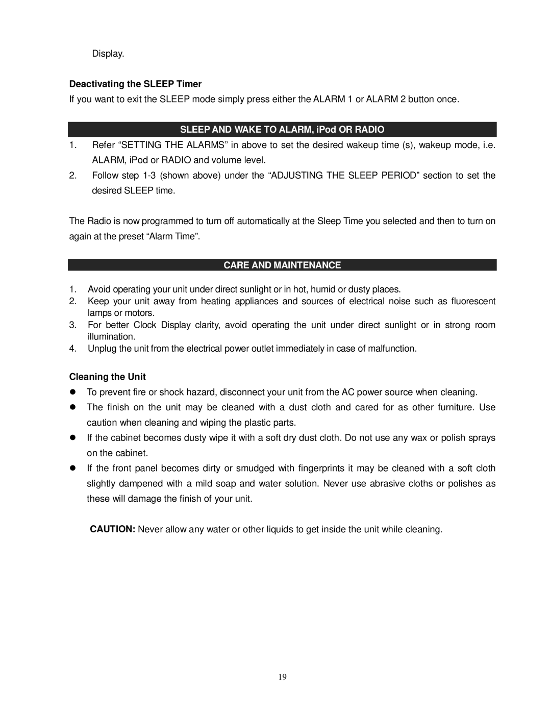 Jensen JiMS-520i owner manual Deactivating the Sleep Timer, Care and Maintenance, Cleaning the Unit 