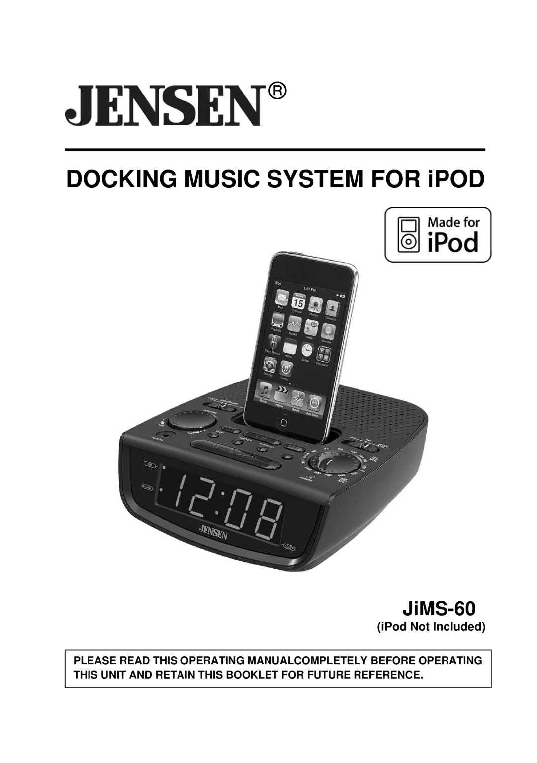 Jensen JiMS-60 owner manual Docking Music System for iPOD 