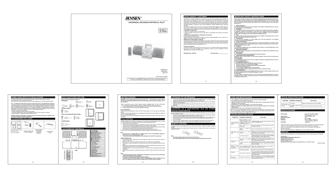 Jensen JiSS-20 owner manual Getting Started 