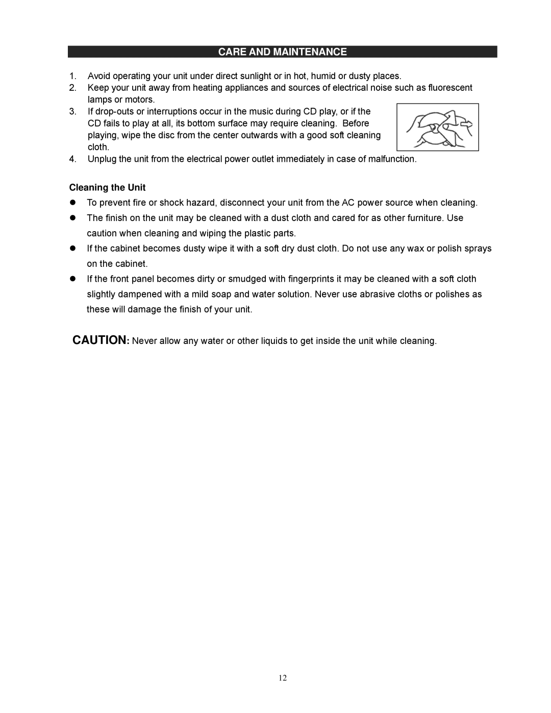 Jensen JISS-300I user manual Care and Maintenance, Cleaning the Unit 