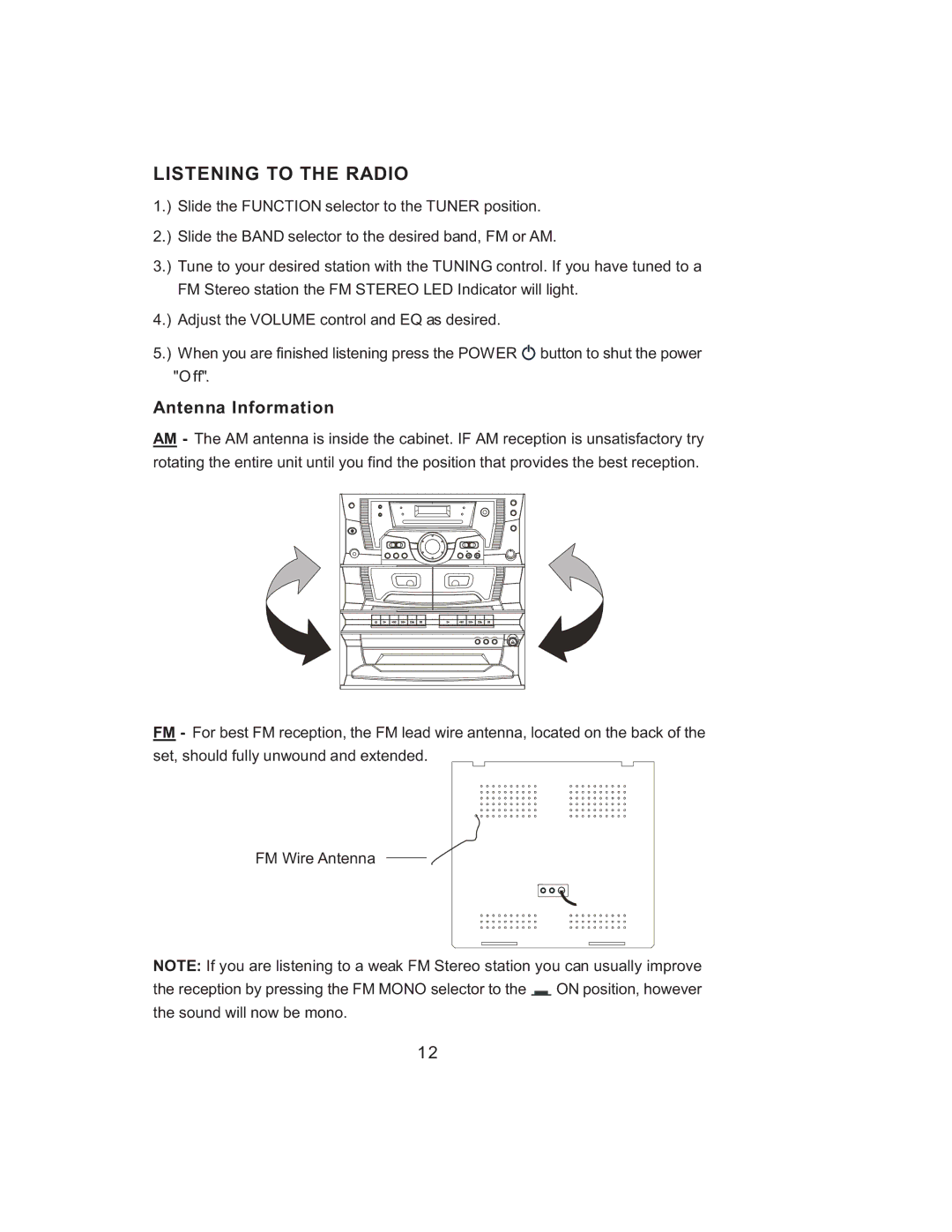 Jensen JMC-1000 manual Listening to the Radio, Antenna Information 