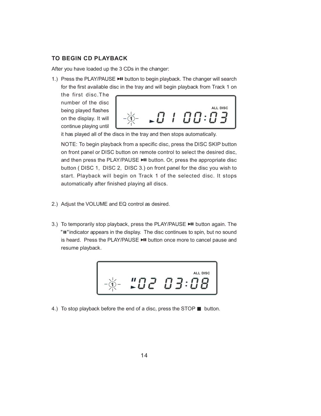 Jensen JMC-1000 manual To Begin CD Playback 