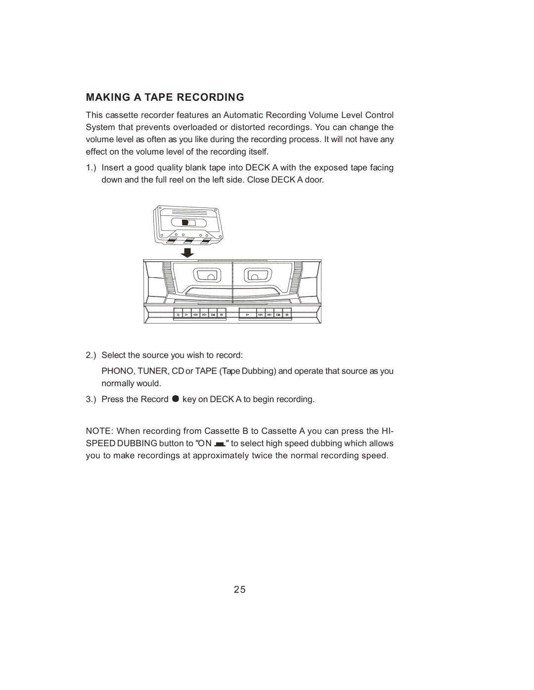 Jensen JMC-1000 manual Making a Tape Recording 