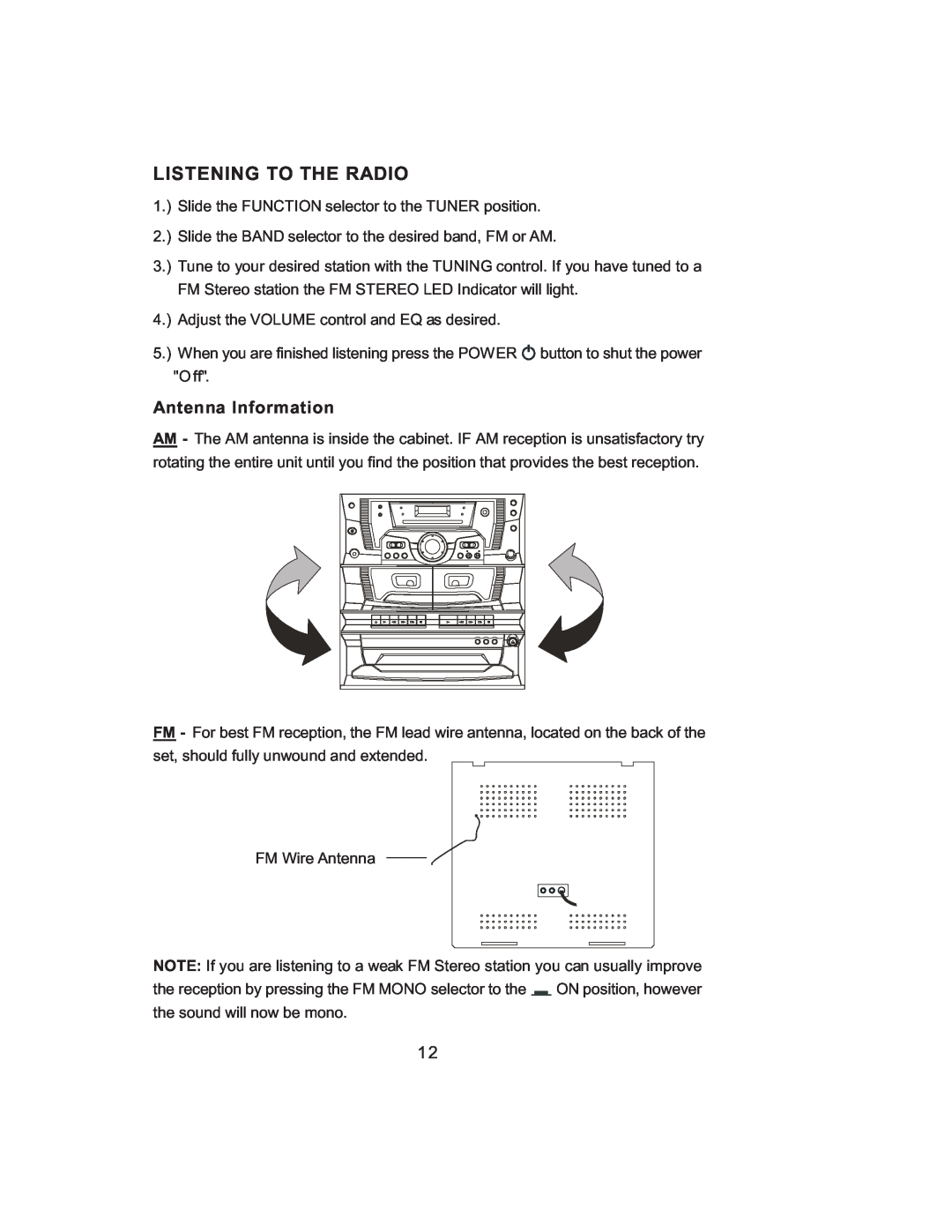 Jensen JMC-1000 manual Listening To The Radio, Antenna Information 